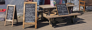 Notice boards for The Butchers Arms Take-away